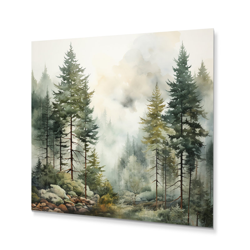 «Pine Tree Misty Morning II», reproduction sur cadre non encadrée, H 36 po x l 36 po x P 1 po