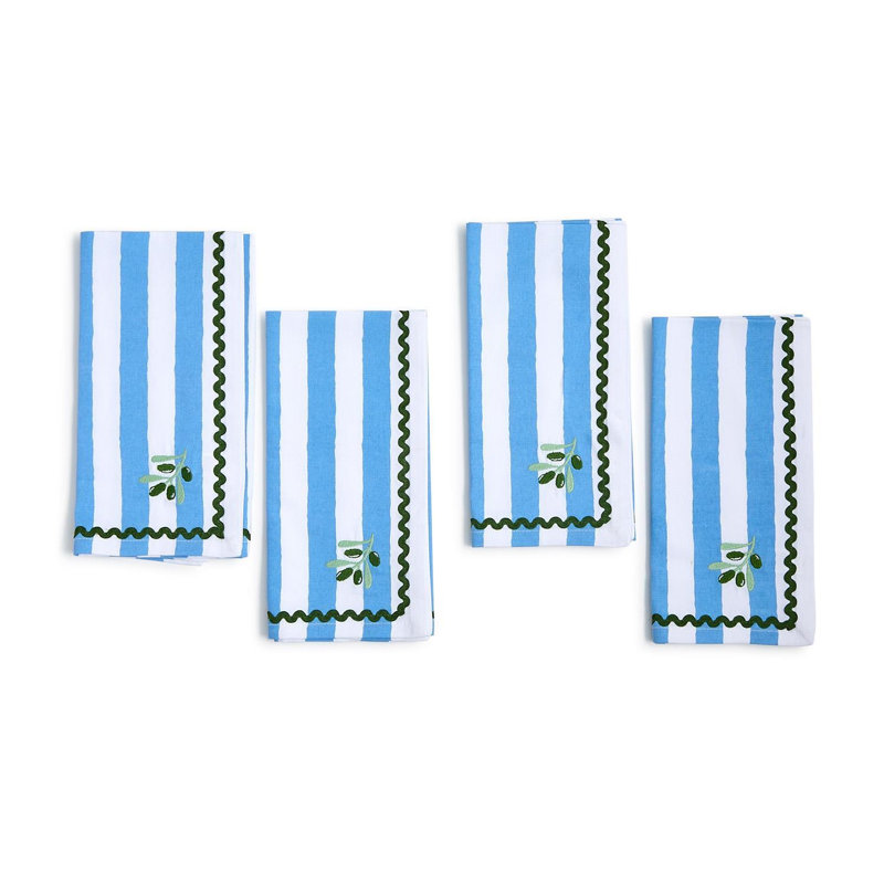 Ensemble de 4 serviettes de table brodées en coton Olive Grove