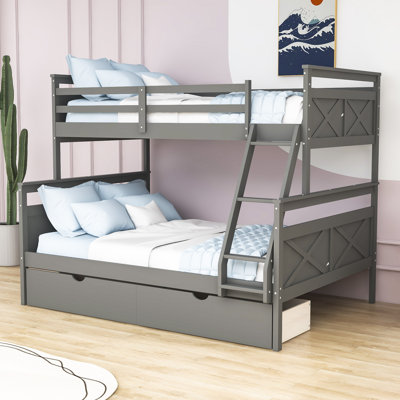 Twin Over Full 2 Drawers Wooden Bunk Bed With Ladder -  Harriet Bee, 95A88027F2064D61834819DCC1947587