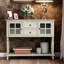 Console de buffet avec étagère inférieure, armoire de rangement en bois / verre de style ferme Trexm (gris antique)-77788832
