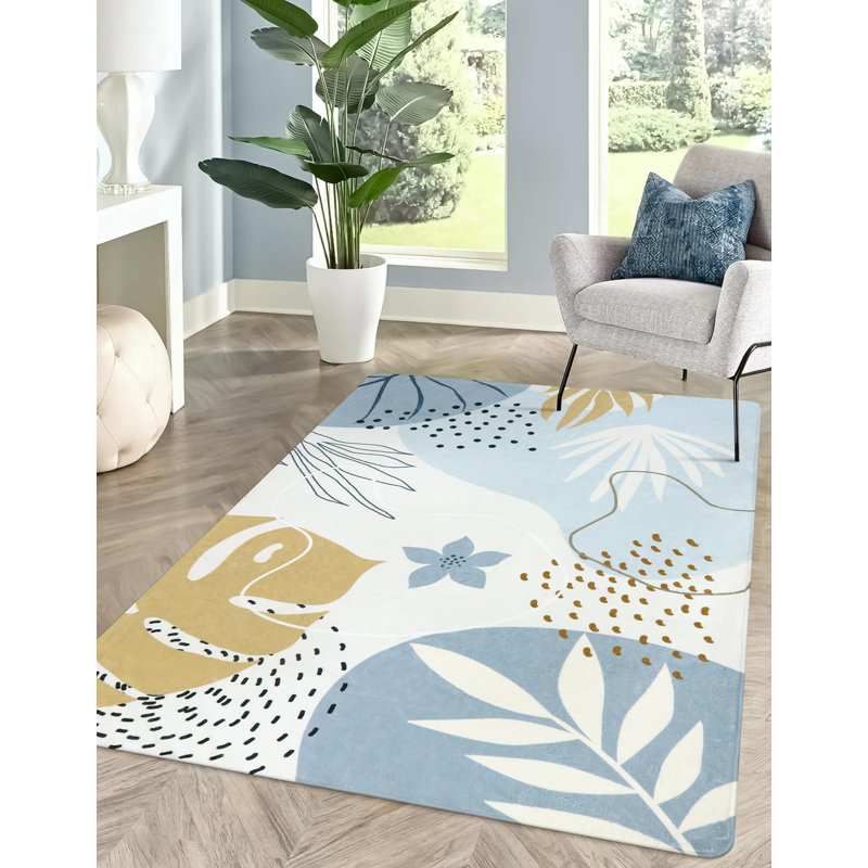Kaldi Vibrant Spring Floral Print Machine Washable Area Rug with Non-Slip Backing for Living Room, Dining Room, Bedroom