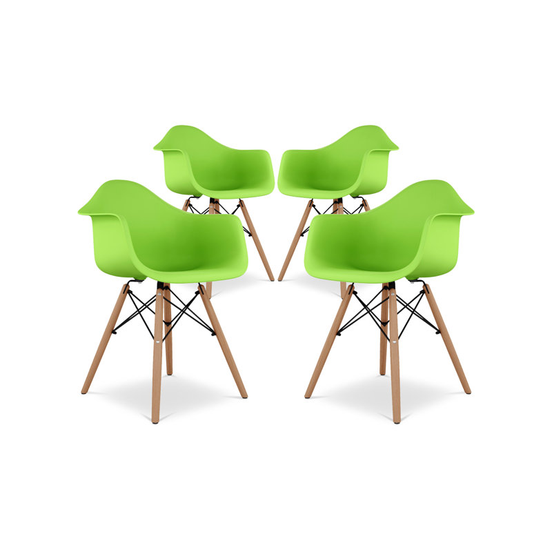 Modholic Eiffel Armchair With Wood Legs, Green (Set Of 4), Green, 4