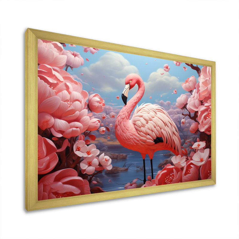 Atuf flamant rose Atuf - imprimé, H 12 po x l 20 po x P 1 po, Cadre doré simple