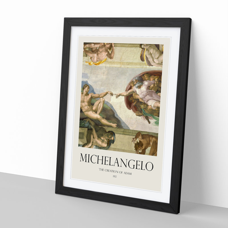 The Creation of Adam by Michelangelo - Picture Frame Painting on MDF, Black Framed, 65cm H x 48cm W x 2cm D