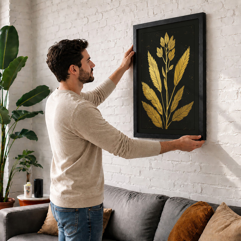 Golden Wheat Study Botanical - Framed Print, A2 - 59.4 x 42.0 cm, White