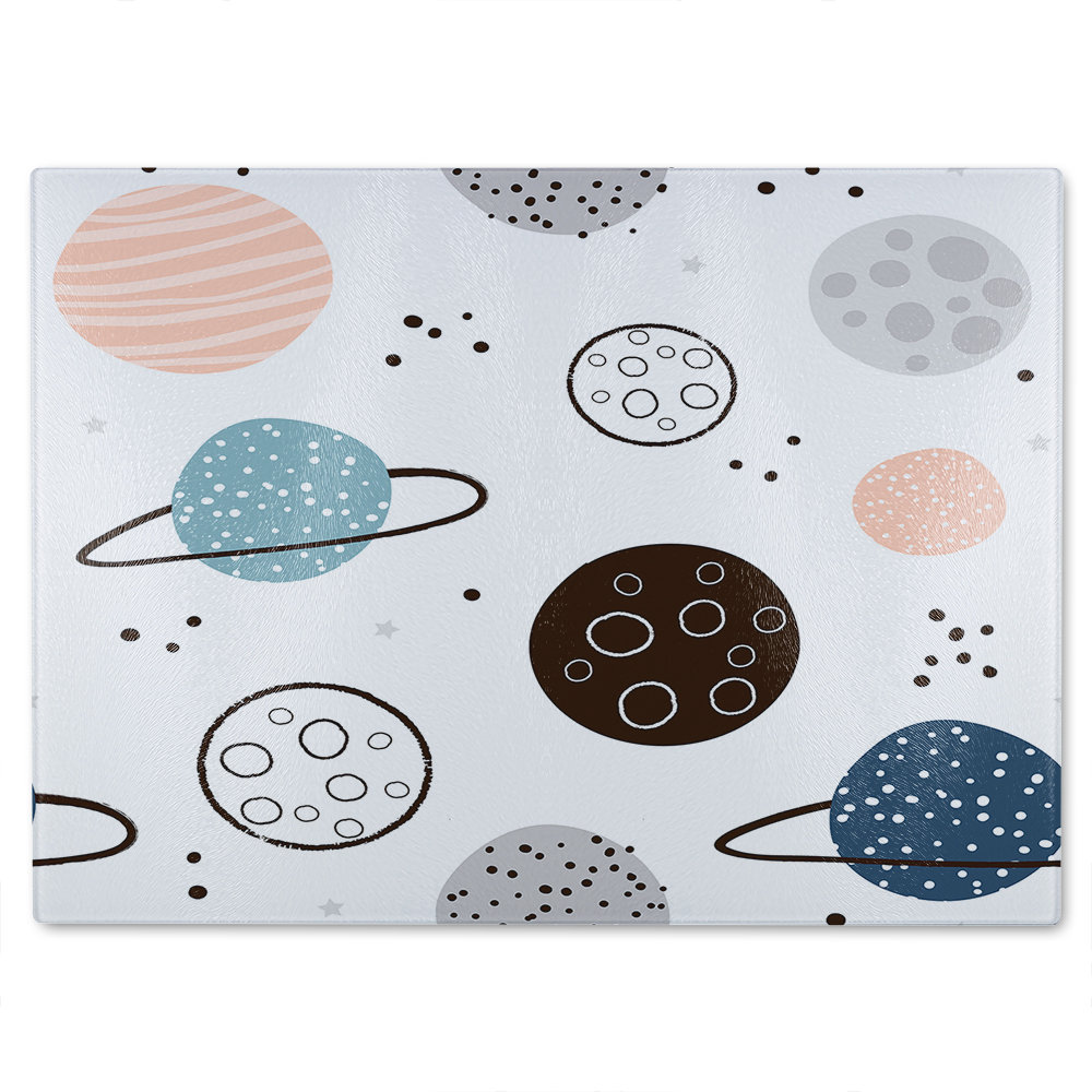 Child Hand Drawn Space Elements Glass Chopping Board