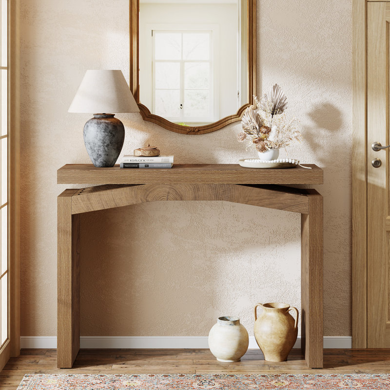 39.4" Console Table with 1.97" Thick Tabletop, Small Entryway Table Sofa Console for Hallway, Foyer, Living Room, Brown