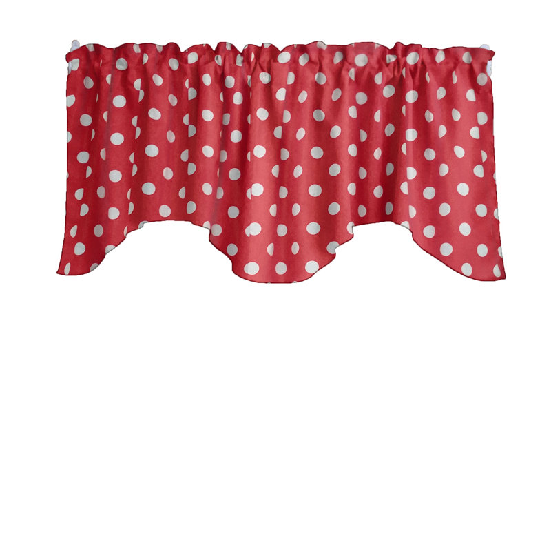 Cantonnière festonnée en mélange de coton à pois 58 po, Blanc /Rouge