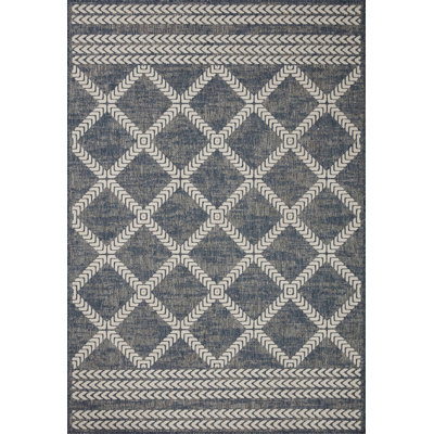 Tapis intérieur / extérieur denim / ivoire Allionna