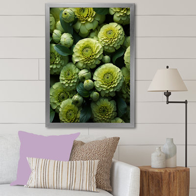 «Twilight Green Zinnias Flowers» sur toile