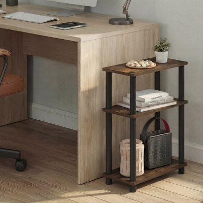 Table d'appoint étroite, table de chevet rectangulaire moderne à 3 niveaux avec tablette de rangement, montage mince sans outils, idéale pour le salon ou la chambre, couleur pin ambré.