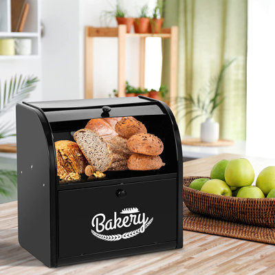 Bread Box For Kitchen Countertop,Kitchen Counter Bread Bin (Black)