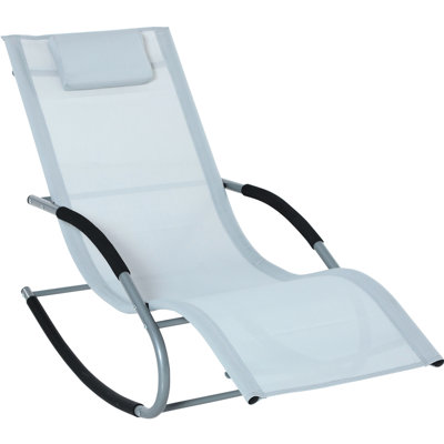 Zero Gravity Patio Chair, Rocking Recliner With Detachable Pillow, Fabric, Grey Color Chair Pillow And Fade- For Deck, Outdoor
