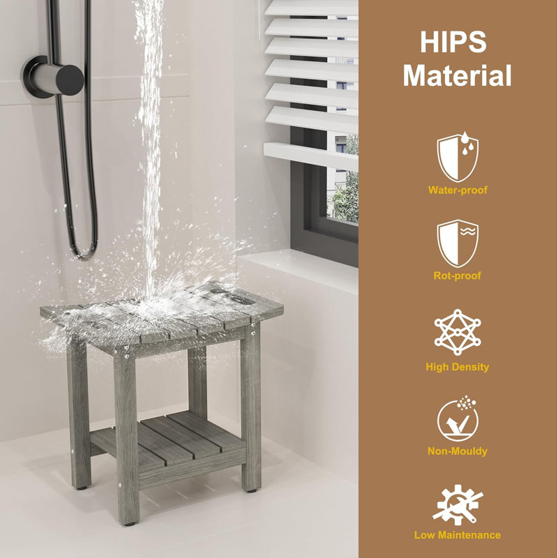 Bancs de douche pour douche intérieure, tabouret de douche avec tablette de rangement peu encombrante, Gris