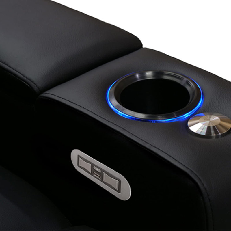 Sièges de cinéma Valencia Piacenza | Cuir fleur de qualité supérieure Nappa 9000, fauteuil inclinable électrique, appui-tête électrique, éclairage à DEL (rangée de 3 causeuses à gauche, noir)