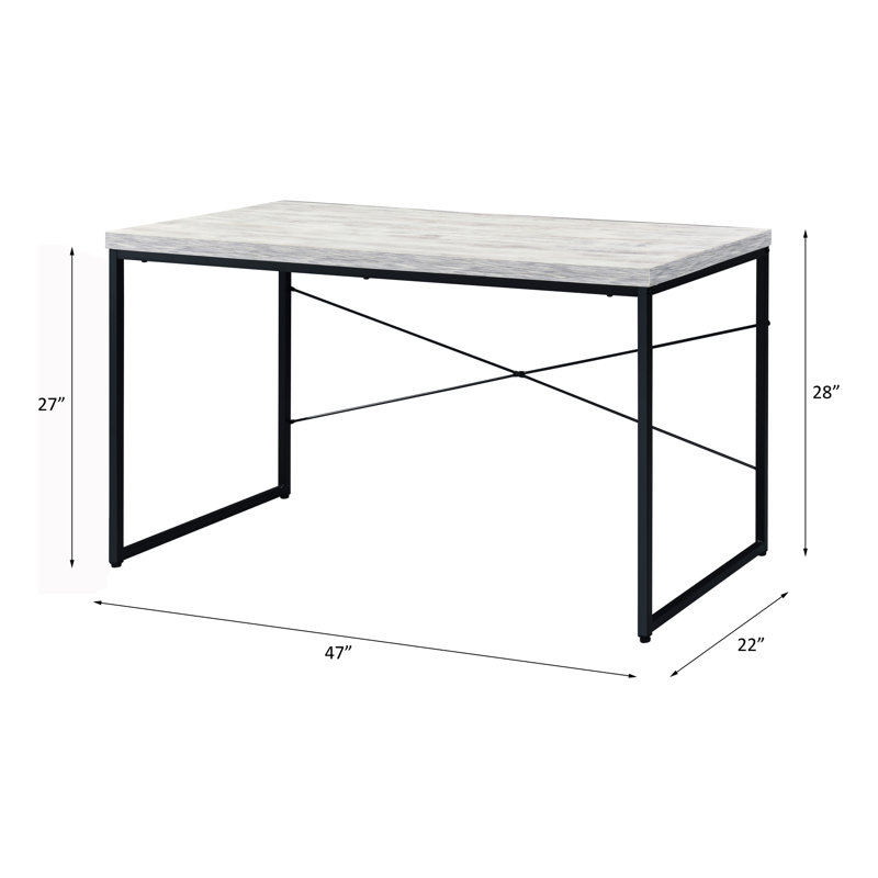 Bureau de style industriel avec plateau rectangulaire en bois et piètement traîneau en métal