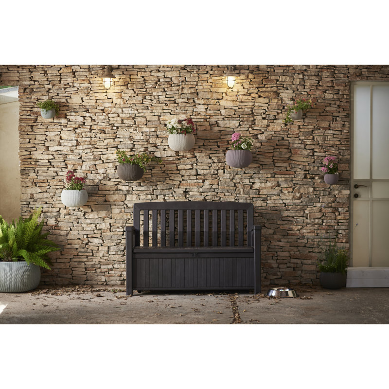 Brown Resin Outdoor Patio Storage Bench with 60 Gallon Capacity
