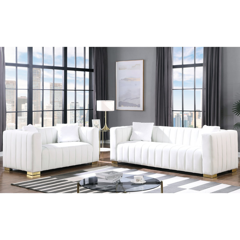 Velours blanc 3 avec motif cannelé élégant et coussins de style multi densité