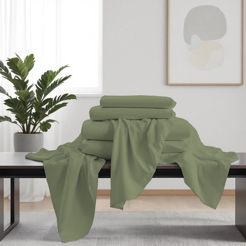 Luxurious Premium Microfiber Sheet Set, California King Sheet Set with  4 Pillowcases, Sage