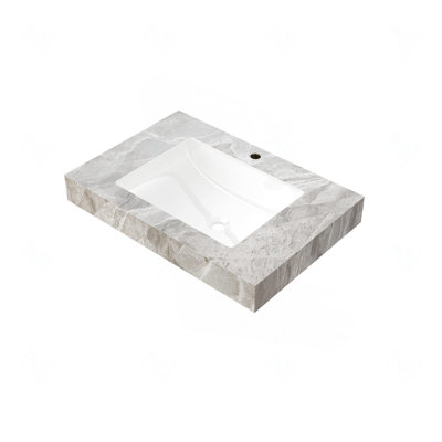 30" Light Gray and Undermount Ceramic Basin, No Cabinet, No Faucet and Drain