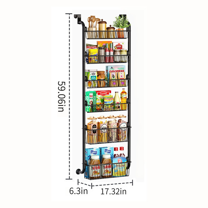Support de rangement pour garde-manger 6 couches au-dessus de la porte - noir