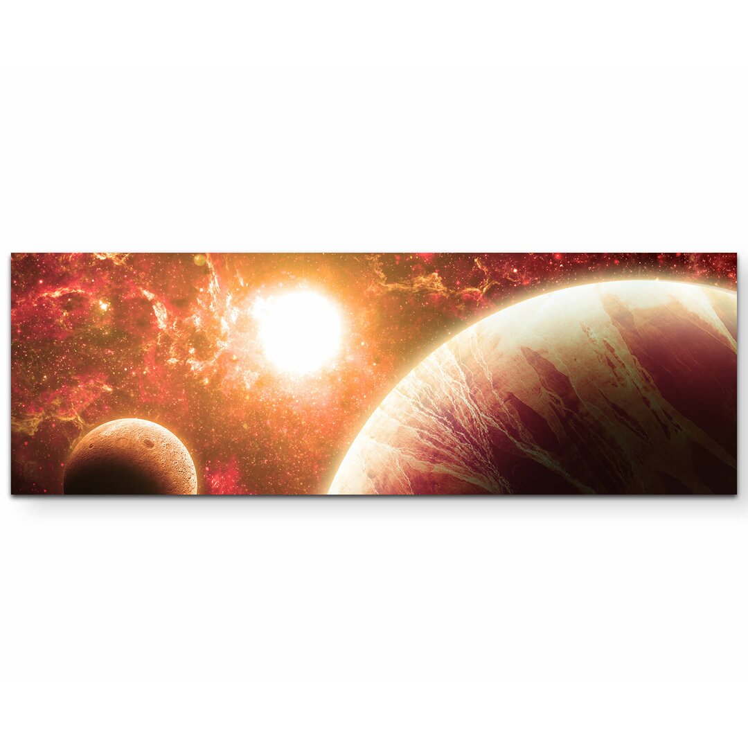 Leinwandbild Roter Planet mit Mond