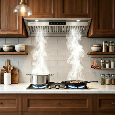30 Inch Stainless Steel Insert Range Hood, 1200 CFM Kitchen Extractor, 8 Speed Touch Gesture Control Kitchen Hood with 3 Carbon Filters & 2 LED Lights