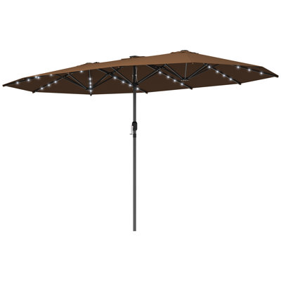 Parasol à double face, parasol de jardin extérieur, parasol de patio avec lumière solaire à DEL, café