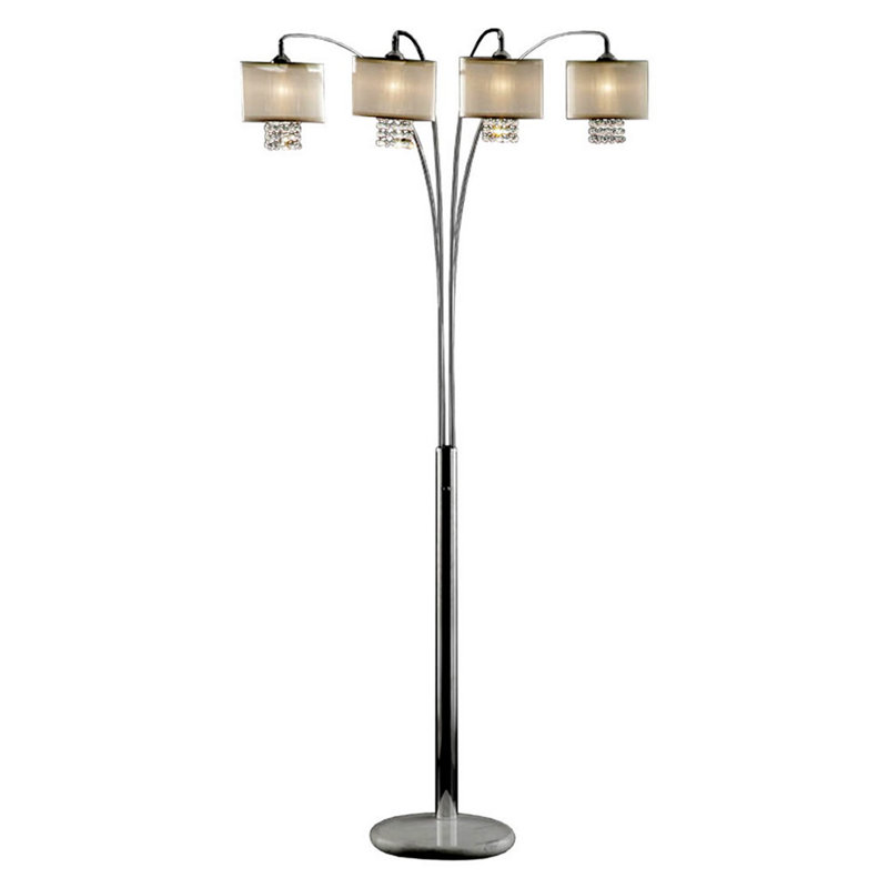 Lampe sur pied à quatre arches de 84 po de hauteur Whittaker «Simple Elegance», finition argentée et accents de cristal