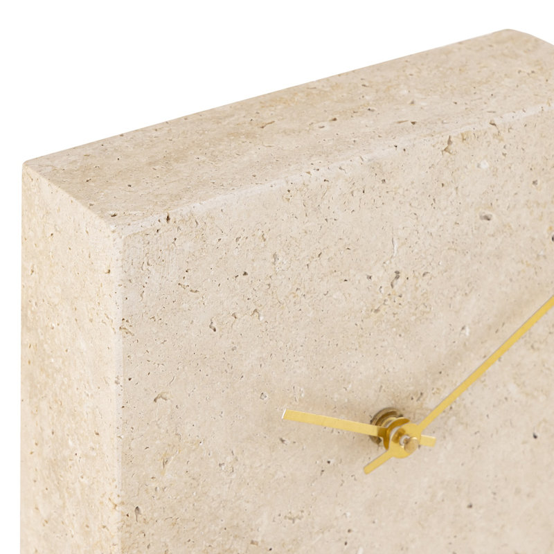 Très grande horloge de table carrée en travertin clair, Crème, crème, H 10 po x l 10 po x P 21 po