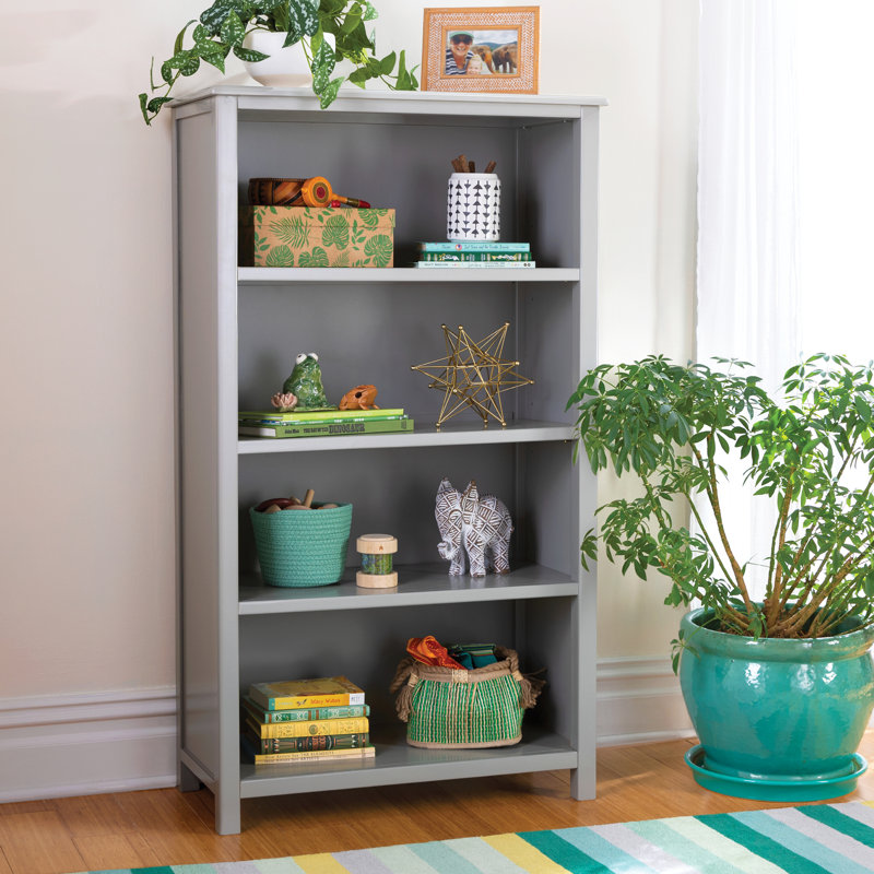 Gray Adjustable Kids' 4-Shelf Wooden Bookcase