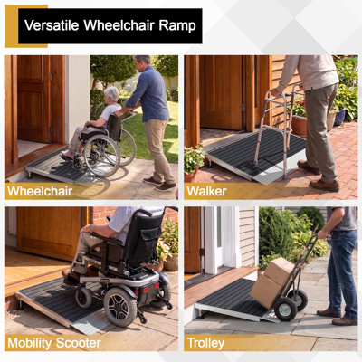 24"L x 36"W/36"x36" Adjustable Threshold Ramp | 700 LBS Load Capacity Non-Slip Aluminum Wheelchair Entry Ramp