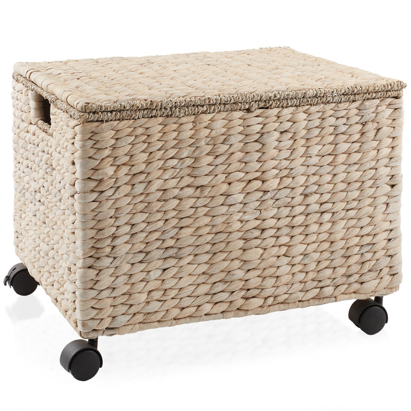 Casafield Water Hyacinth Rolling Filing Cabinet, White