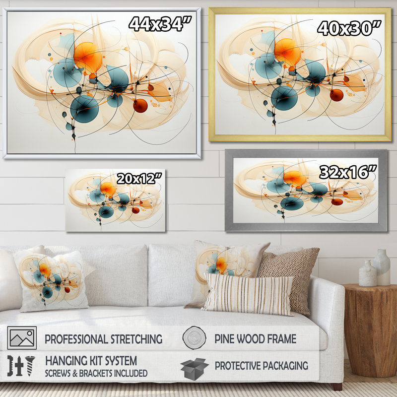 Teal Orange Line Art Conceptual Abstracts II - Art mural, H 34 po x l 44 po, Toile tendue, Sans cadre