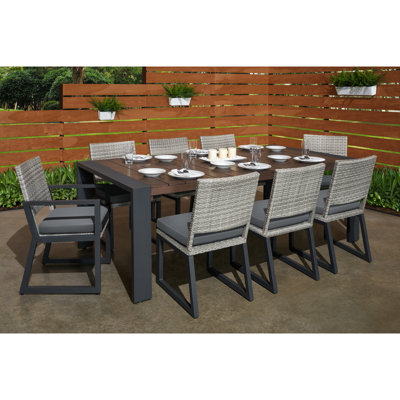 Ensemble de salle à manger de patio rectangulaire en aluminium 9 pièces avec coussins Sunbrella