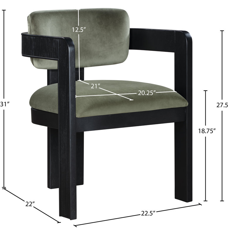 Chaise rembourrée Sacha Frink, Velours vert, Noir