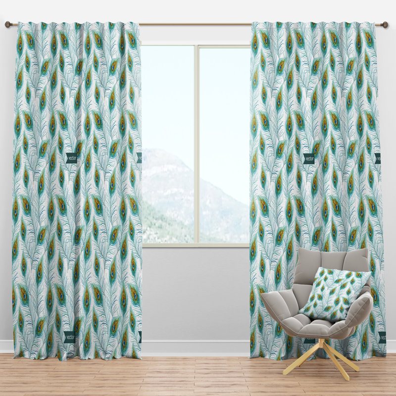 Panneau de rideau simple semi-diaphane avec passe-tringle Peacock Feather, l 52 po x L 120 po