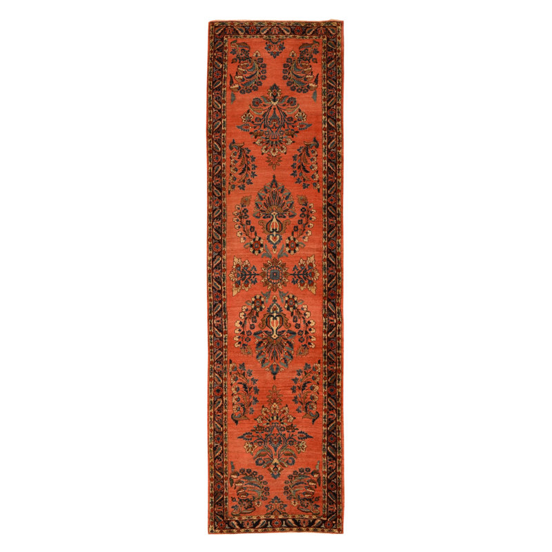 Tapis 100% laine noué à la main rouge 2 pi 7 po x 10 pi 0 po Sarouk Mohajeren