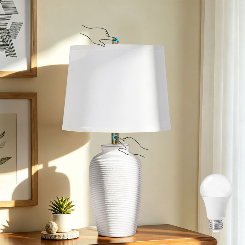 23.8"Ceramic Table Lamp Touch Control Bedside Lamp