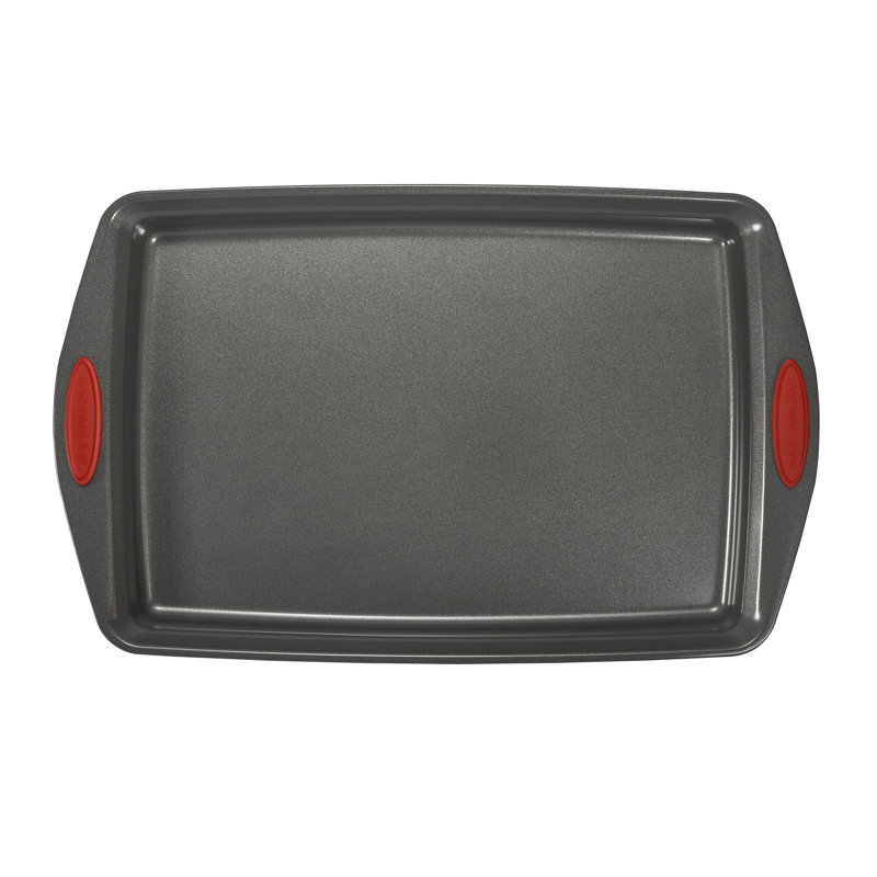 Rachael Ray Nonstick Bakeware Cookie Pan Set, 5-Piece, Gray with Red Silicone Grips
