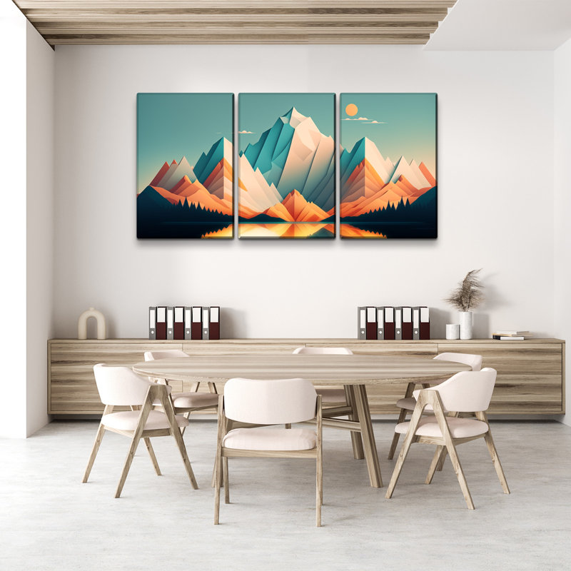 Abstrait montagne de style bohème, impression sur bois, 3 pièces, H 36 po x l 48 po x P 4,5 po
