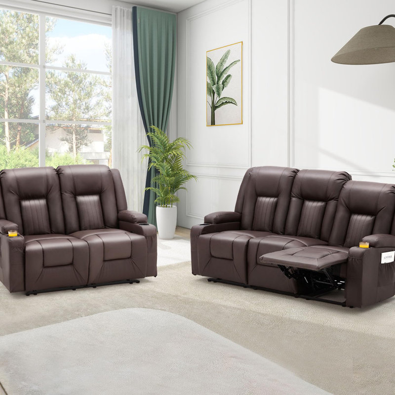 Reclining Loveseat With Cup Holders&side Pockets, Brown