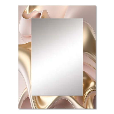 Subtle Sophistication In Exquisite Pink & Gold VI - Liquid Ink Wall Mirror, Modern Decorative Mirror, Printed Metal Art