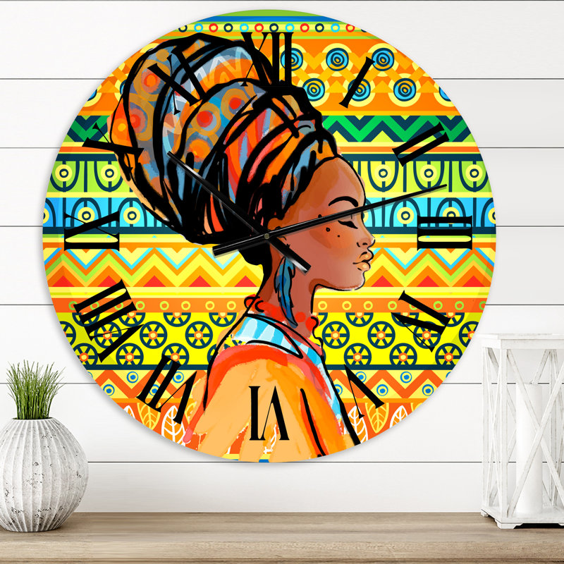 Afro-américaine avec Turban III - horloge murale moderne, Moyen