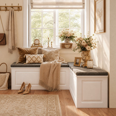 L-Shaped Storage Bench with Cushioned Seating, Corner Dining Nook Bench with Hidden Storage for Kitchen, Entryway and Bedroom