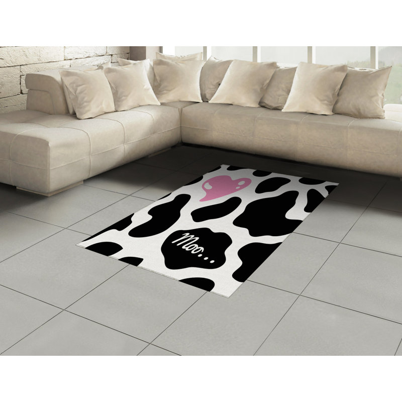 Tapis décoratif à fibres longues haute densité en polyester et coton à imprimé de vache, Rectangle— 4 pi x 5 pi 8 po