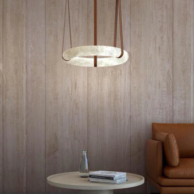  Light Aura Alabaster Led Chandelier | Circular Tubular Ring Light | Leather Straps