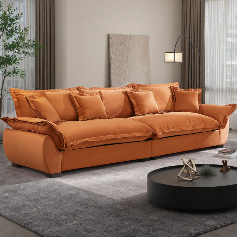 Canapé en velours 3 places avec rangement - Canapé de style voile moderne avec dossier amovible, sièges profonds et coussins décoratifs, compartiment de rangement peu encombrant pour le salon
