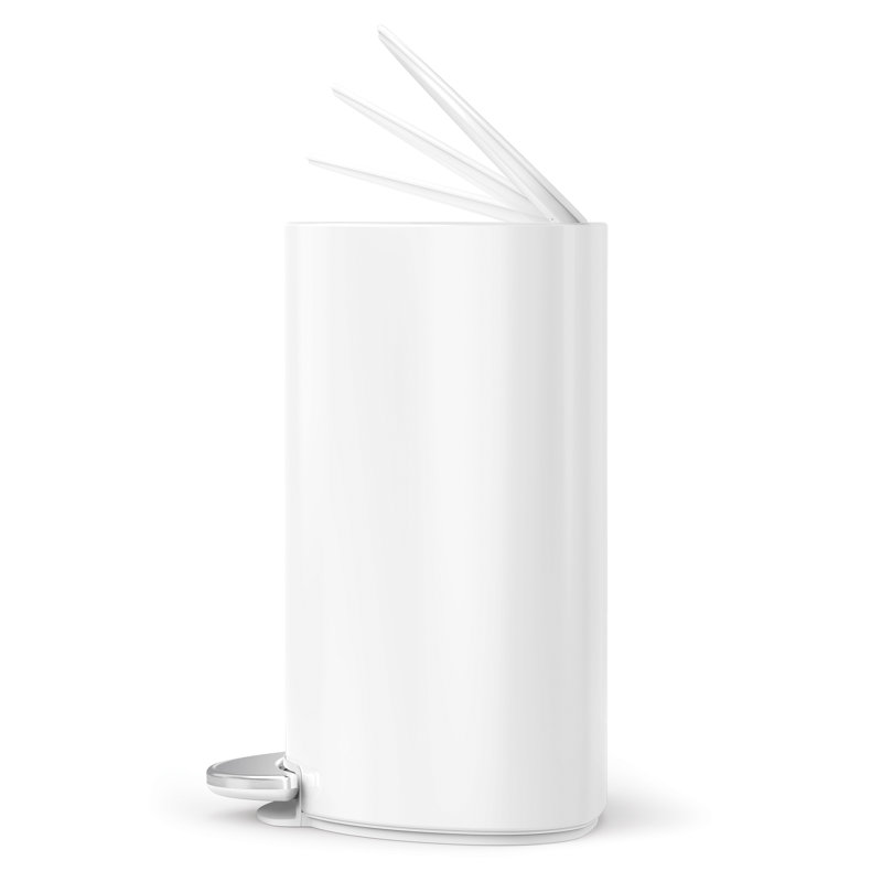 simplehuman 6 Liter / 1.6 Gallon Semi-Round Bathroom Step Trash Can, White Steel