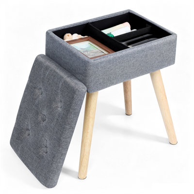 Banc de rangement avec repose-pieds et siège capitonné en tissu gris 38 x 28 x 50 cm